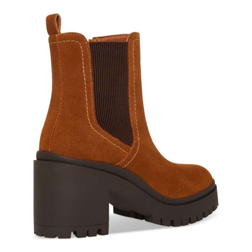 AQUA COLLEGE Womens Brown 1" Platform Raine Toe Block Heel Suede Chelsea 6 M - Picture 2 of 4